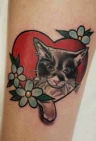 Little fresh cat tattoo girl with flowers and cat tattoo picture on arm