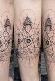 Minimalistisk linje tatuering manlig student arm på svart atom symbol tatuering bild