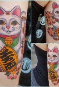 Japanese style lucky cat tattoo girl female arm on flower and lucky cat tattoo picture