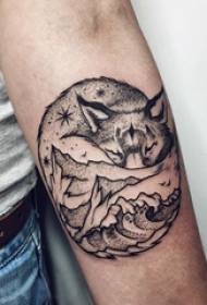 Small animal tattoo male student arm on wolf and landscape scenery tattoo pictures