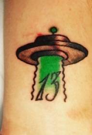 Painted tattoo boy's arm on digital and flying saucer tattoo picture