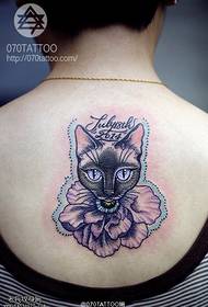 back purple phantom baroque style cat tattoo pattern