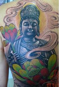 Jonges weromkleurje Guanyin lotus religieuze tatoetepatroanfoto's