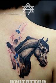 back a classic black and white horse tattoo picture