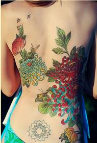 vroulike rug mooi lyk goed Chrysanthemum tatoeëerpatroon prentjie