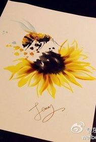 Colored sunflower bee tattoo work