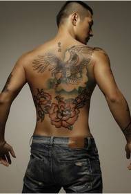 good-looking male back eagle Tattoo pattern picture with flowers