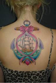 European and American girls back fresh colored sail tattoo pictures