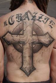 背部经典的十字架英文纹身