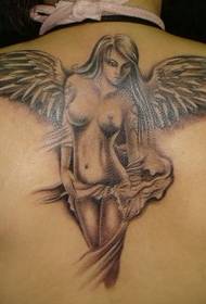 男人纹身图案:背部美女天使翅膀纹身图案