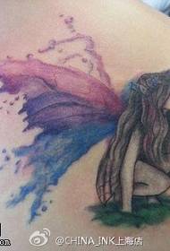 Back color splash ink angel tattoo pattern