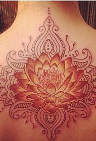 female back red lotus tattoo pattern picture