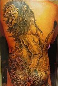 Nugaros liūto berniuko super asmenybės tatuiruotės iliustracija
