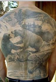 osobnost leđa alternativni stil medvjed šuma i vuk tetovaža slika