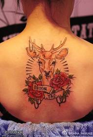 Kvinne bak farget antilope rose tatovering