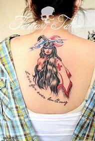 Female back colored indian woman tattoo pattern