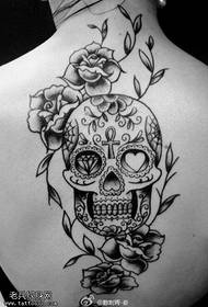 back flower skull rose tattoo pattern