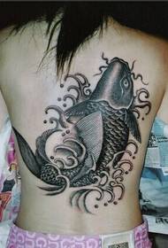 Sexy girl back beautiful black and white squid play figure tattoo