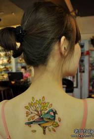 a female back flower and bird tattoo pattern