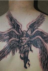Шест крилја Ангел тетоважа на атмосферата на грбот