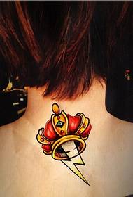 fashion women back color crown tattoo pattern picture