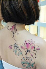 fashion female back beautiful color lotus tattoo pattern picture
