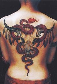 amantombazana ngasemva i-classic retro yegusha yentloko ye-python tattoo umfanekiso