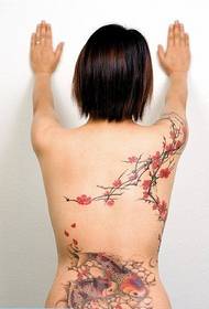 Женска леђа заводљив цвет брескве, риба тетоважа слика 79666- леђа слика јединственог пејзажног скица тетоважа рада