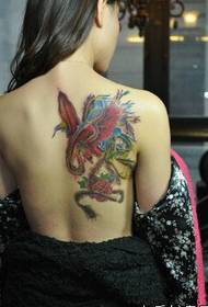 სილამაზის უკან ლამაზი ლამაზი ფერი ფენიქსი tattoo ნიმუში სურათი