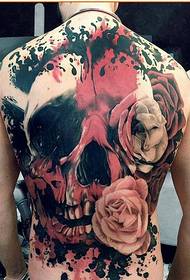 时尚满背个性欧美骷髅玫瑰纹身图案图片