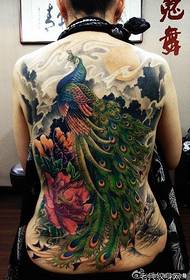 Beautiful back with beautiful back peacock tattoo pattern
