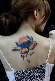 mode skønhed tilbage smuk farve lotus tatovering mønster billede