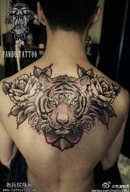 Back tiger rose tattoo pattern