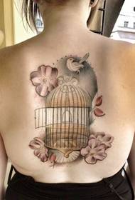 moda sexy kobieta powrót złoty klatka dla ptaków tatuaż wzór obrazu
