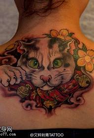 patrón de tatuaxe de gato de cor traseira
