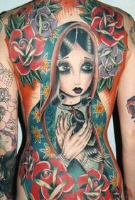класическа снимка женски пълен гръб цвят кукла татуировка модел картина