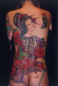 seksikäs Kaunis alaston tyttö kaunis hyvännäköinen geisha-tatuointikuva