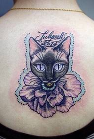 Hermosa imatge de tatuatge de color de gat a la part posterior
