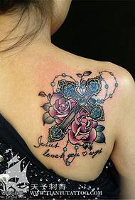 back cross rose tattoo pattern
