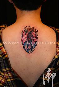 Back colored diamond heart tattoo pattern