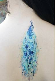 moda indietro bella immagine del tatuaggio del pavone di colore