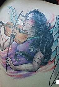 kecantikan kembali malaikat menarik piano gambar pola tato