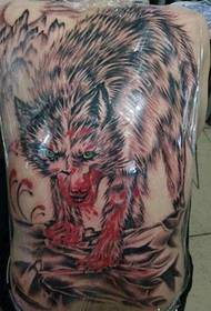 Male back character fierce wolf tattoo pattern