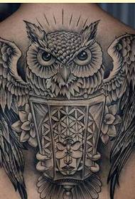 fashion back beautiful black gray owl tattoo pattern picture