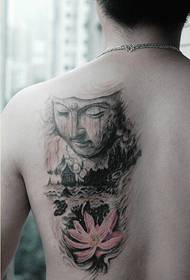 personal nga back fashion Buddha lotus nga litrato sa litrato sa tattoo
