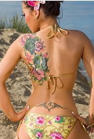 πίσω γυναικεία μόδα φωτεινή εικόνα τατουάζ λουλουδιών
