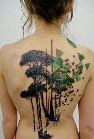 girl back big tree tattoo pattern picture