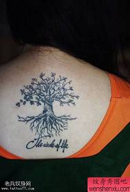 Sieviete, back, dzīve, koks, alfabēts, tetovējums, work