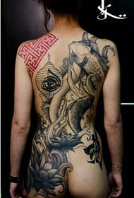Modèle de tatouage de poisson rouge noir et blanc dominateur Girlish