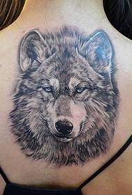 good-looking back wolf head tattoo
